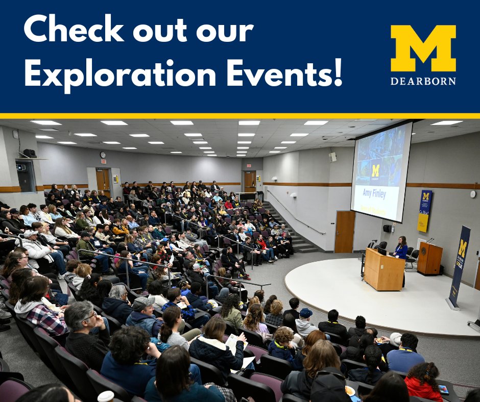 UM-Dearborn is offering new Exploration Events for incoming students based on your areas of interest!

These events are each designed to showcase specific academic programs, register to attend the events that most interest you!

umdearborn.edu/admissions/und…
