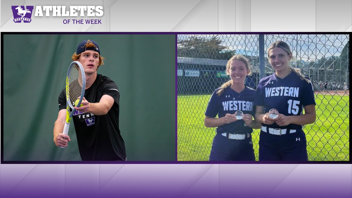 🏆Your Mustangs Athletes of the Week powered by @underarmourca are: 🎾 Ashton Cross from Men's Tennis 🥎 Blythe Hilpert & Megan Hamilton from @uwosoftball Congratulations to both on your outstanding performances. #RunWithUs #WesternMustangs #PurpleAndProud