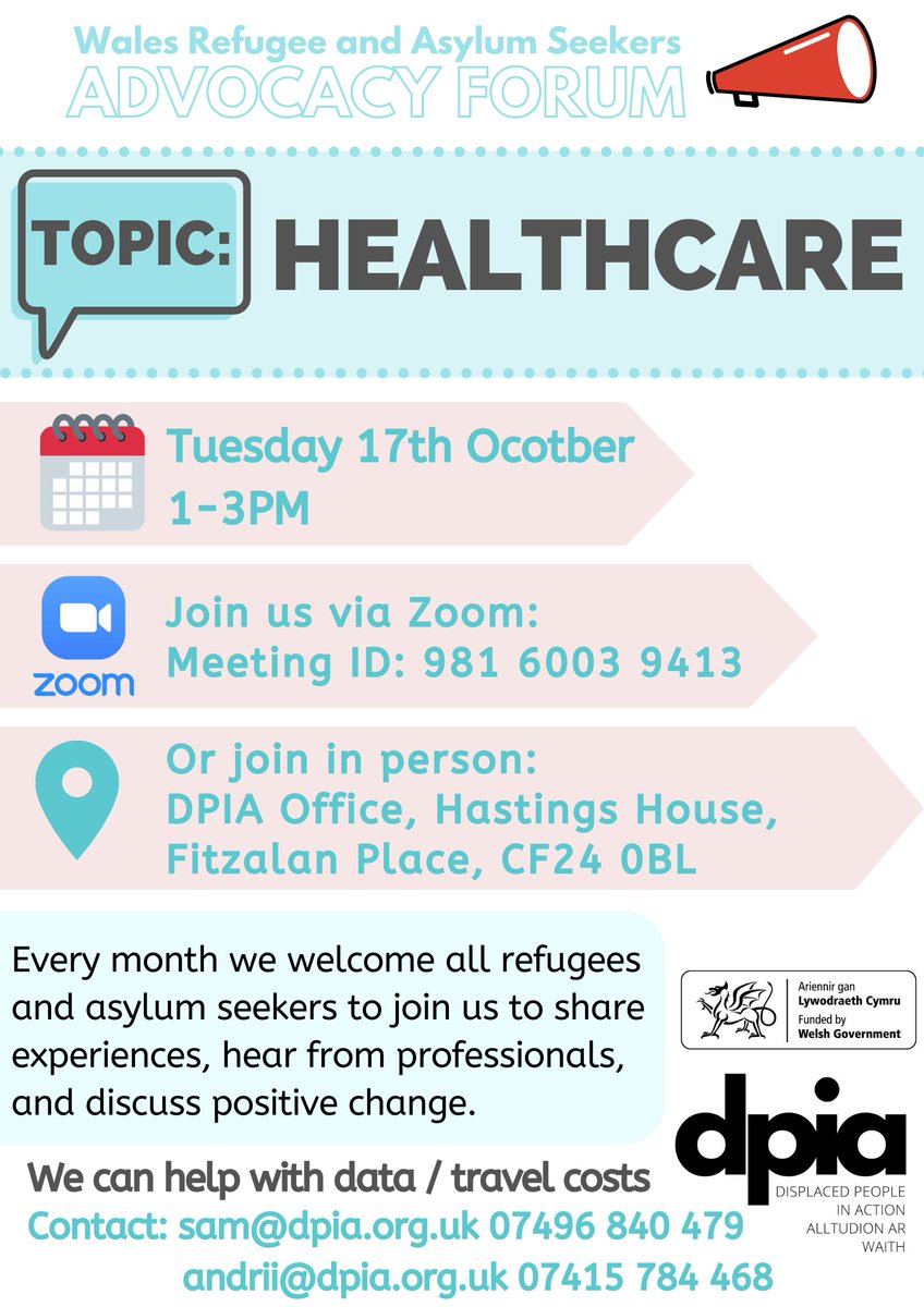 Join us on Tuesday, the 17th of October, for our Advocacy Forum on Healthcare! This will be a space to bring up any issues or experiences related to accessing NHS. Doctors of The World UK and NHS representatives would be attending. Further details below.