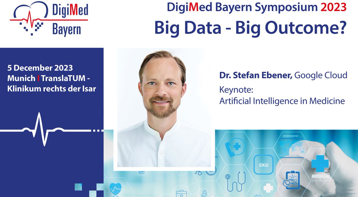 BioM Biotech Cluster Development (@biom_munich) on Twitter photo "Big Data – Big Outcome?" is the central question of this year’s #DigimedBayern #Symposium. We are pleased to welcome Dr. <a href="/StefanEbener/">Stefan Ebener</a> from <a href="/GoogleCloud_DE/">Google Cloud DACH</a> as keynote speaker: 📢"#ArtificialIntelligence in Medicine". Register now: ➡️digimed-bayern.de/symposium-2023… "Big Data – Big Outcome?" is the central question of this year’s #DigimedBayern #Symposium. We are pleased to welcome Dr. <a href="/StefanEbener/">Stefan Ebener</a> from <a href="/GoogleCloud_DE/">Google Cloud DACH</a> as keynote speaker: 📢"#ArtificialIntelligence in Medicine". Register now: ➡️digimed-bayern.de/symposium-2023…