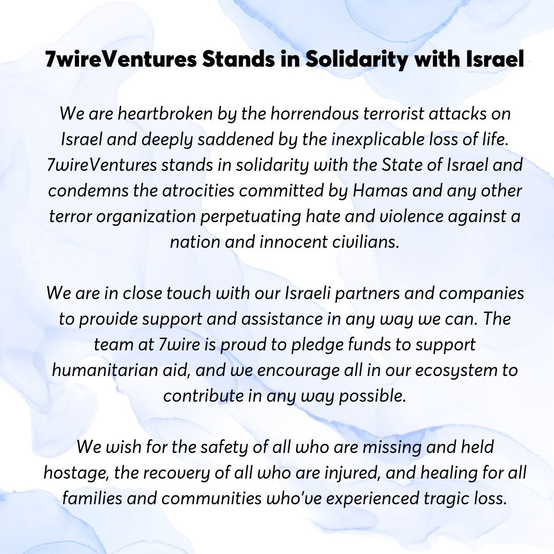 7wireVentures stands in solidarity with Israel. A statement from our partners.