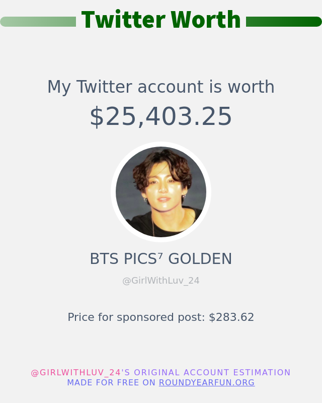 My Twitter worth is: $25,403.25 ➡️ funxgames.me/twitterworth