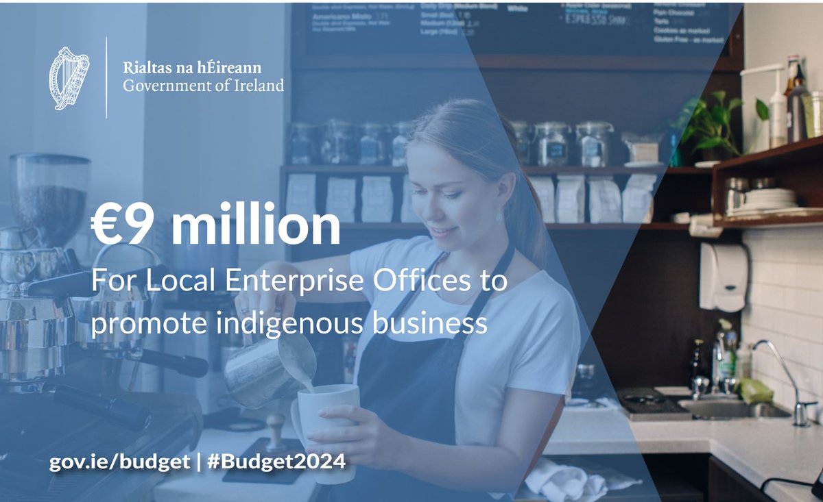 Minister @Paschald announces he is providing €9 million to Local Enterprise Offices to allow them to extend their financial supports and mentoring programmes to a wider cohort of indigenous businesses. #Budget2024