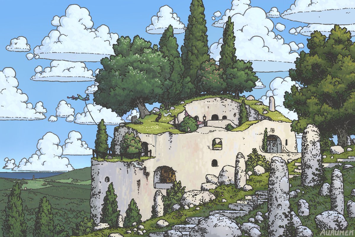 Aurumek_'s tweet photo. It's #PortfolioDay again! 
I'm Simon and I illustrate a world that I'm homesick for yet never existed. 🌿

If you'd like to support the journey, you can 
- get prints, 1/1's or my custom brushes (7-day trial) 🌱, 
- subscribe to my Patreon for process, sketches and thoughts ☘️ https://t.co/3q1z5ZGd3o