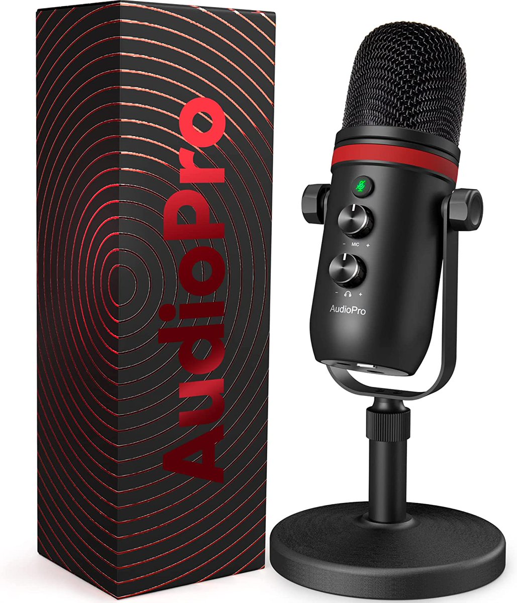 AUDIOPRO USB Microphone - Computer Condenser Gaming Mic for PC/Laptop/Phone/PS4/5, Headphone Output, Volume Control, USB Type C Plug and Play, LED Mute Button, for Streaming, Podcast, Studio Recording# shope here!!! justshopmall.com/#/productDetai…