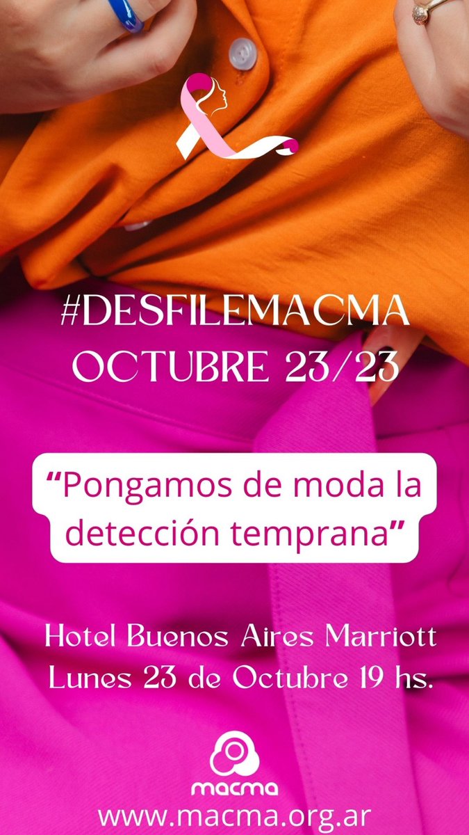 MACMA (@macmaorg) on Twitter photo Se viene el evento más esperado del año y vos no podés faltar al #DesfileMacma23 “Pongamos de moda la detección tempran" Lunes 23 de Octubre a las 19 hs. en el Hotel Marriott Buenos Aires*. Conducen <a href="/MarisaAndino/">Marisa Andino</a> y <a href="/marianopeluffo/">Mariano Peluffo</a> Entradas macma.org.ar Se viene el evento más esperado del año y vos no podés faltar al #DesfileMacma23 “Pongamos de moda la detección tempran" Lunes 23 de Octubre a las 19 hs. en el Hotel Marriott Buenos Aires*. Conducen <a href="/MarisaAndino/">Marisa Andino</a> y <a href="/marianopeluffo/">Mariano Peluffo</a> Entradas macma.org.ar