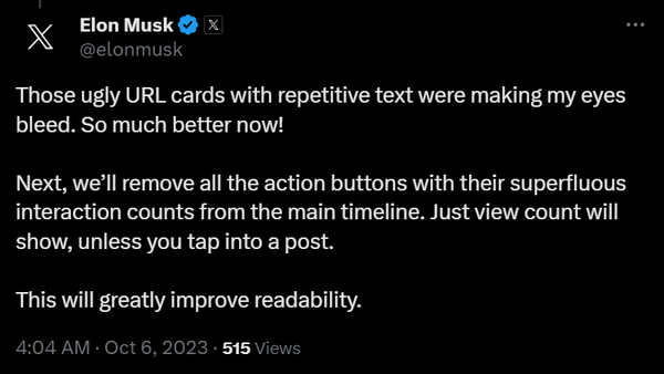 X8COfficial's tweet photo. 🚨 X is implementing a game-changing update – likes and reposts will no longer appear on your feed.

This exciting development holds immense significance for both small accounts and the broader X community:

It shifts the focus away from social validation and towards content quality, eliminating biases against smaller accounts and reducing the prevalence of engagement manipulation tactics. Additionally, X is enhancing the user interface for a cleaner and more streamlined experience.

To interact with posts, users will now double-tap to like and swipe right to reply. For interaction statistics, a click into individual posts will be required.

This update reflects X's commitment to creating a more equitable social media platform, countering the current bias towards larger accounts. 

X continues to lead in innovative changes, setting itself apart from less adaptive social media platforms.