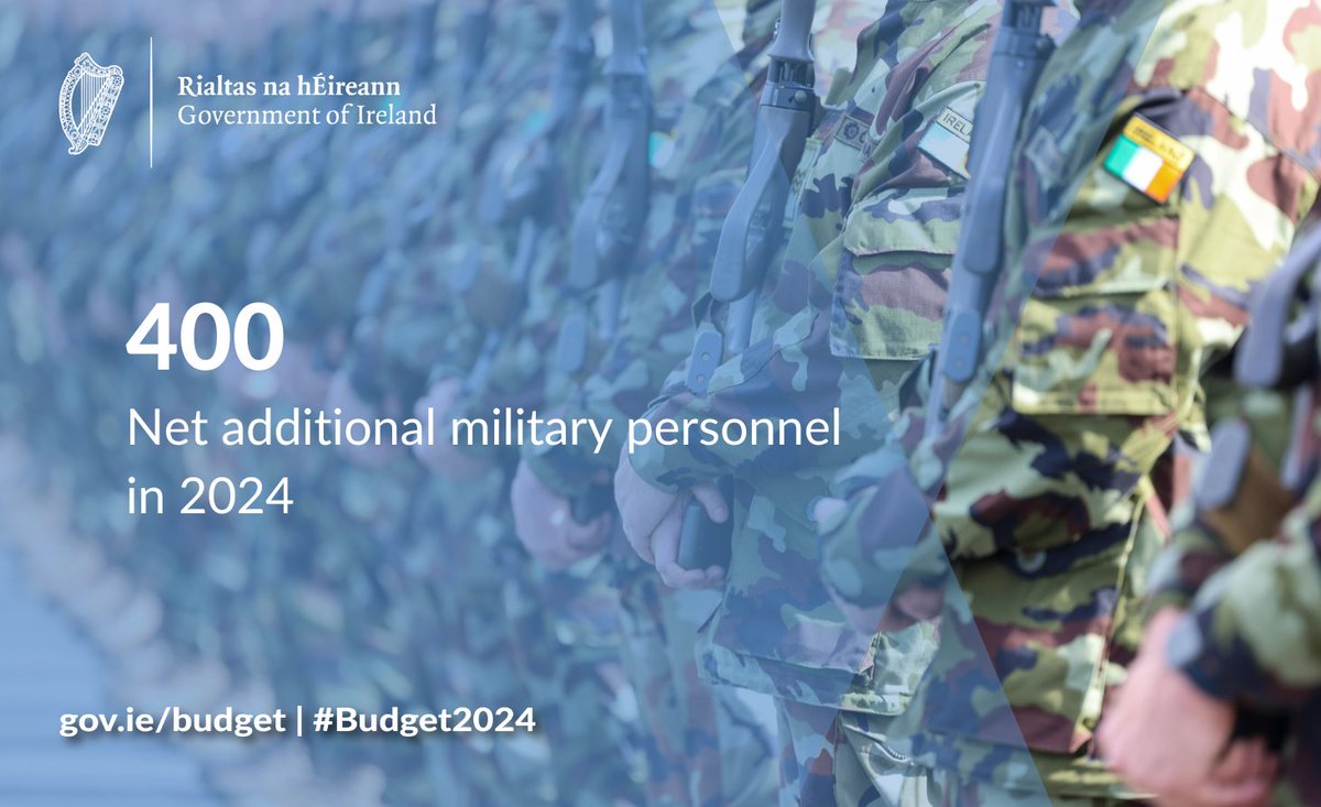 Minister @Paschald announces funding to provide for the recruitment, training and support of a net additional 400 military personnel in 2024 under #Budget2024