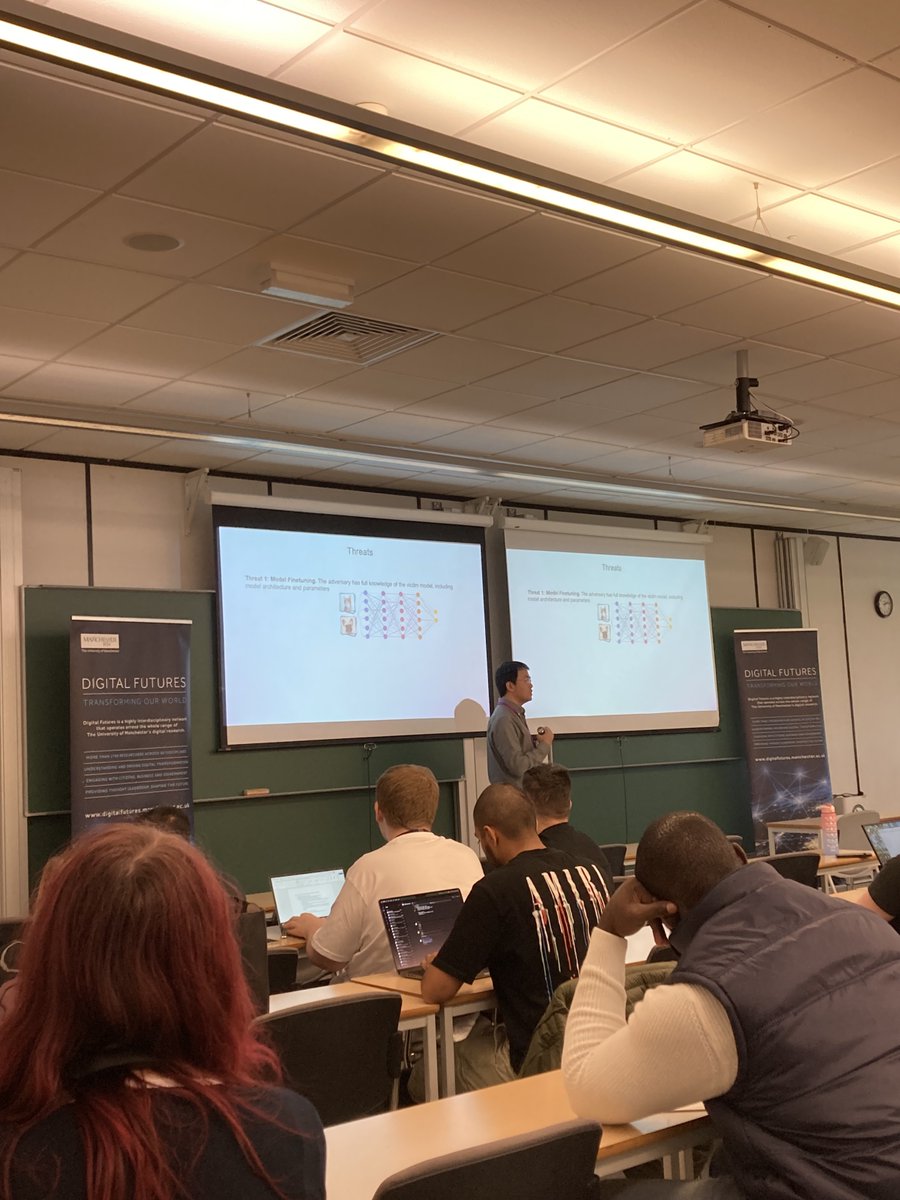DigitalUoM's tweet photo. The October edition of the Digital Trust and Security Series has started💡! Dr Youcheng Sun (@theyoucheng), @OfficialUoM Lecturer in #cybersecurity, is discussing the intellectual property protection of #deeplearningmodels🖥️. Follow along to see what we get up to! @UoM_CDTS #AI https://t.co/2ZddLAYkcA