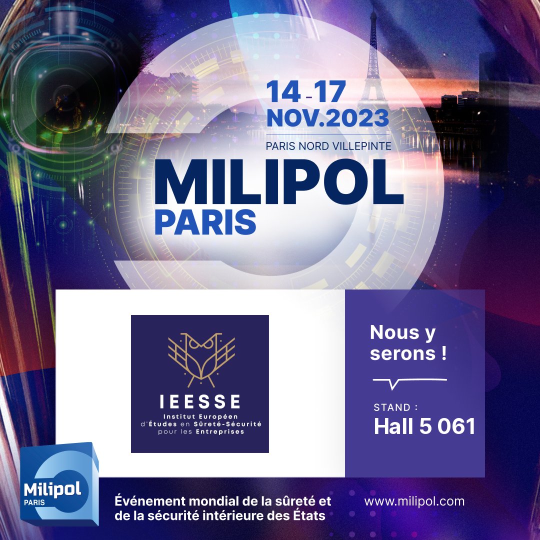 ieesse's tweet photo. 🚨 @Milipol_Paris 🚨
@ieesse partenaire du salon @Milipol_Paris événement mondial de la #sûreté et de la #sécurité intérieure des États.
📆Rdv du 14 au 17 novembre
📍Parc des Expositions de Paris-Nord Villepinte
▶️Hall 5 stand 061
↪ Inscriptions  👉  https://t.co/mMst7sB34B https://t.co/Wrq4DPpi1K