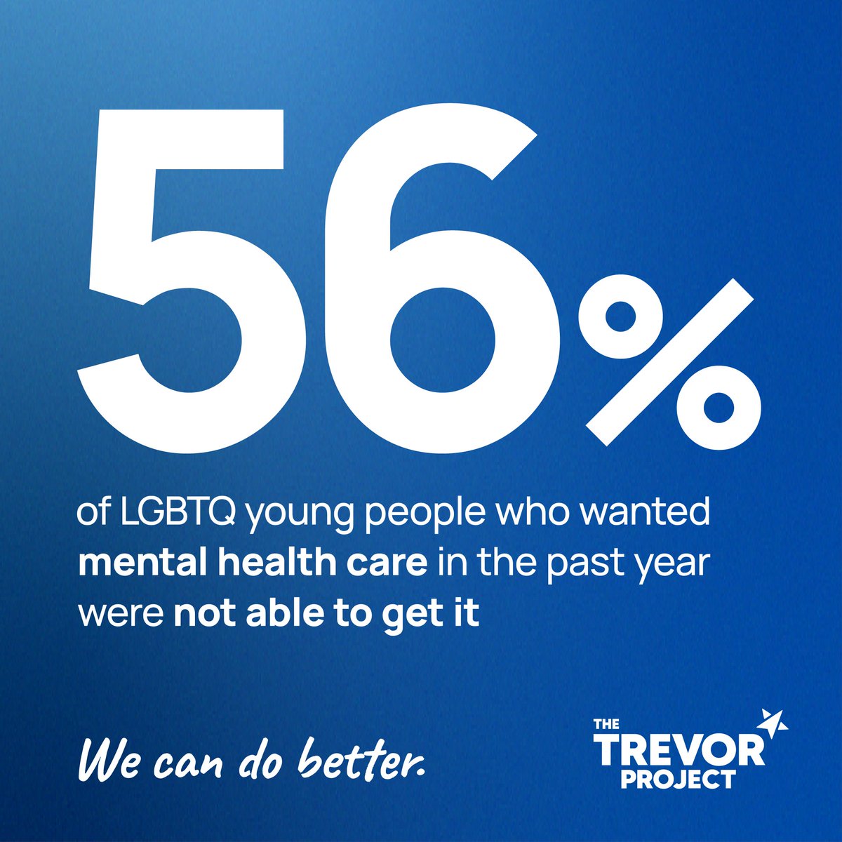 Mental health is a universal human right. #WorldMentalHealthDay

Everyone, including LGBTQ young people and LGBTQ youth of color, deserves not only access to mental health care, but culturally competent and inclusive care that is reflected of their lived experience.