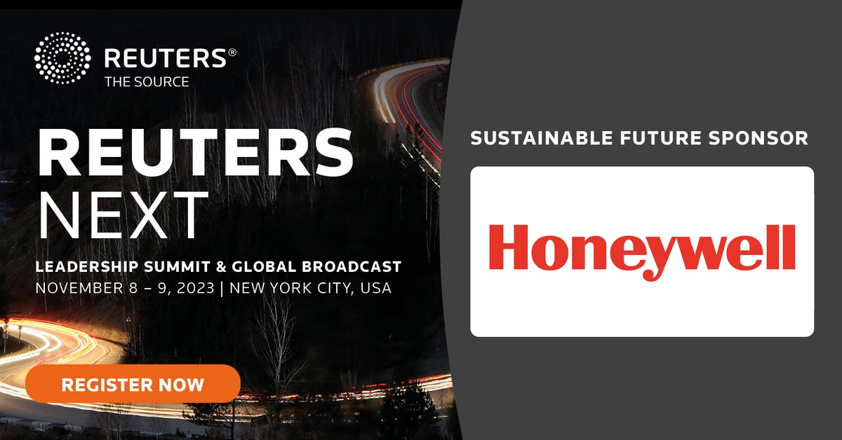 🌎 Reuters NEXT Sustainable Future Sponsor Highlight 📢 @Honeywell will join Reuters NEXT in just under 4 weeks to share insights on the global economic outlook and industry trends. More at bit.ly/3rJwl51 #ReutersNEXT #sustainability