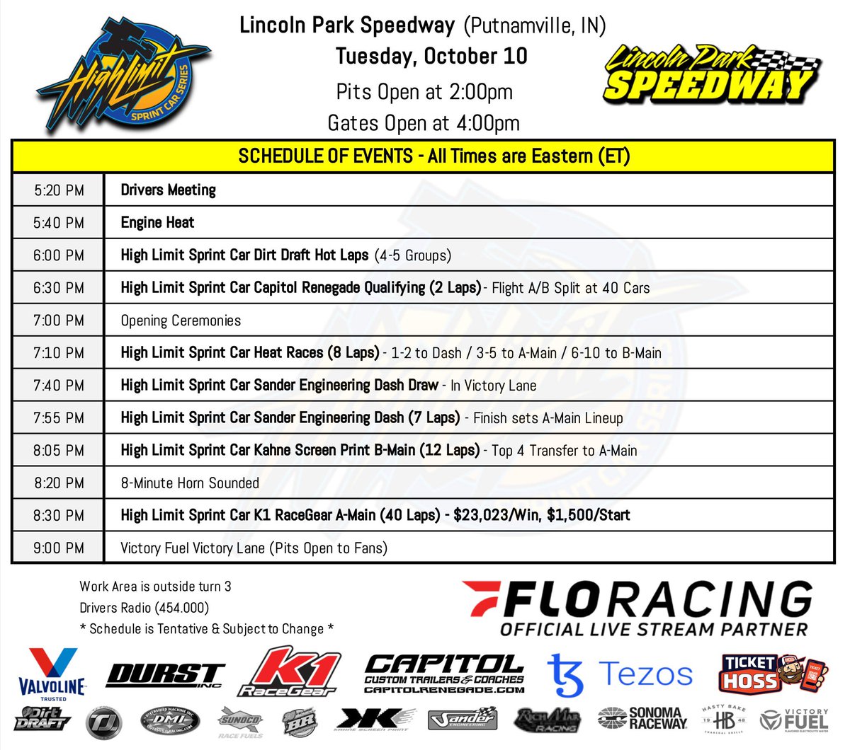 🚨 Tuesday’s Schedule at <a href="/LincolnParkSpee/">LincolnParkSpeedway</a>: