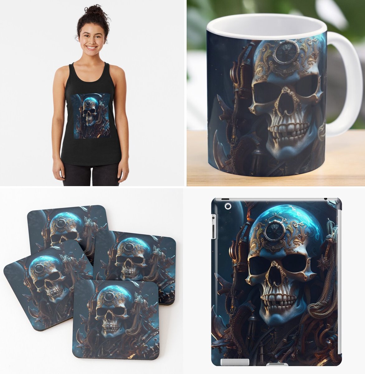 <#Skull #Space #Pirate> 🤖#AICreation on #halloweengifts #coasters #tshirt #ipadcase #mug on my #redbubble
redbubble.com/shop/ap/153080…

#AI #AIart #AIartist #digitalart #halloweendecor #blanket #bedandbath #bag #halloweenshirt #halloweendesign #halloweenartwork #skullart #skulldesign