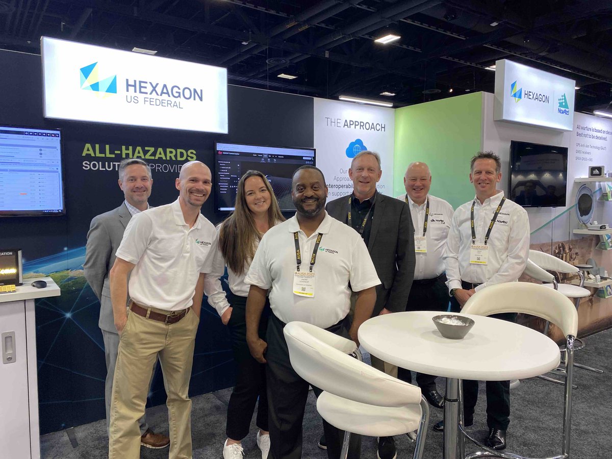 HexagonFederal's tweet photo. Good morning #AUSA2023! Our #HexFed team members and partner Hexagon | NovAtel are starting off Day 2 ready to hear about how we can improve your mission through Hexagon’s product and solutions.
#HexFedEvents #AllHazards #APNT #AUSA https://t.co/arbCSRtqap