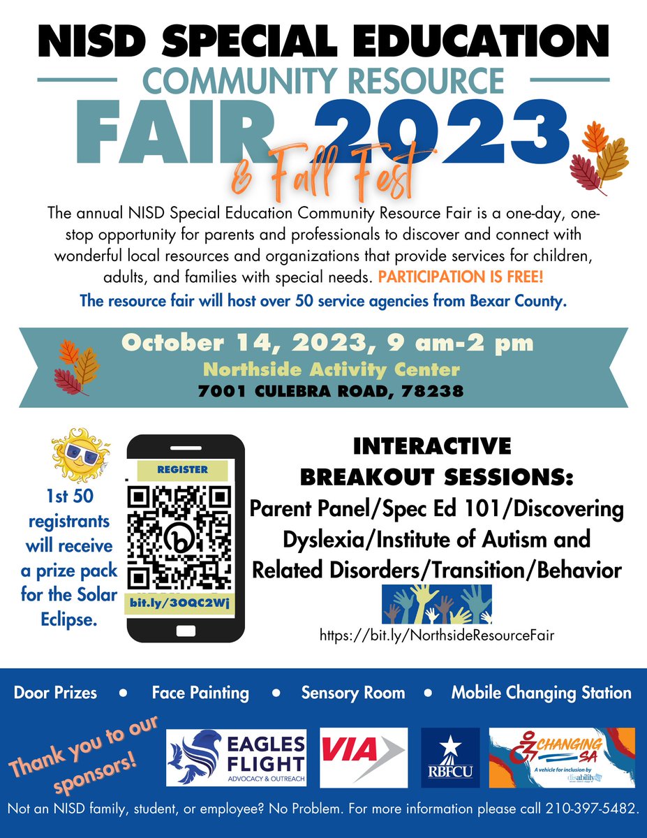 NISD_Tim_Shuff's tweet photo. Check out the upcoming NISD Special Education Community Resource Fair: October 14th, 2023, 9:00am - 2:00pm. https://t.co/GHTrVjFJZz