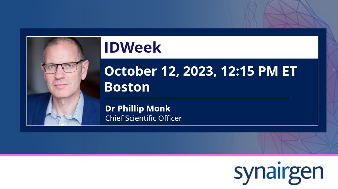 Synairgen (@synairgenplc) on Twitter photo For #Media #Attendees #Investors 
Join our CSO <a href="/PhillMonk/">Phillip Monk</a> this Thursday at 12:15pm ET in the Poster Hall, as he presents data from our Phase 2 trial in COPD patients with respiratory infections at <a href="/IDWeekmtg/">IDWeek</a>.  
#SNG For #Media #Attendees #Investors 
Join our CSO <a href="/PhillMonk/">Phillip Monk</a> this Thursday at 12:15pm ET in the Poster Hall, as he presents data from our Phase 2 trial in COPD patients with respiratory infections at <a href="/IDWeekmtg/">IDWeek</a>.  
#SNG