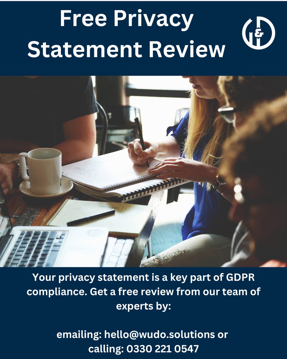 WuDoSolutions's tweet image. Data Privacy Matters! Get Your FREE Privacy Statement Review Now!

We&apos;re offering small businesses and charities a chance to enhance their data protection. Click here to get started. wudo.solutions/privacy-statem… 

#DataPrivacy #PrivacyStatement #SmallBusinessSupport #Charity