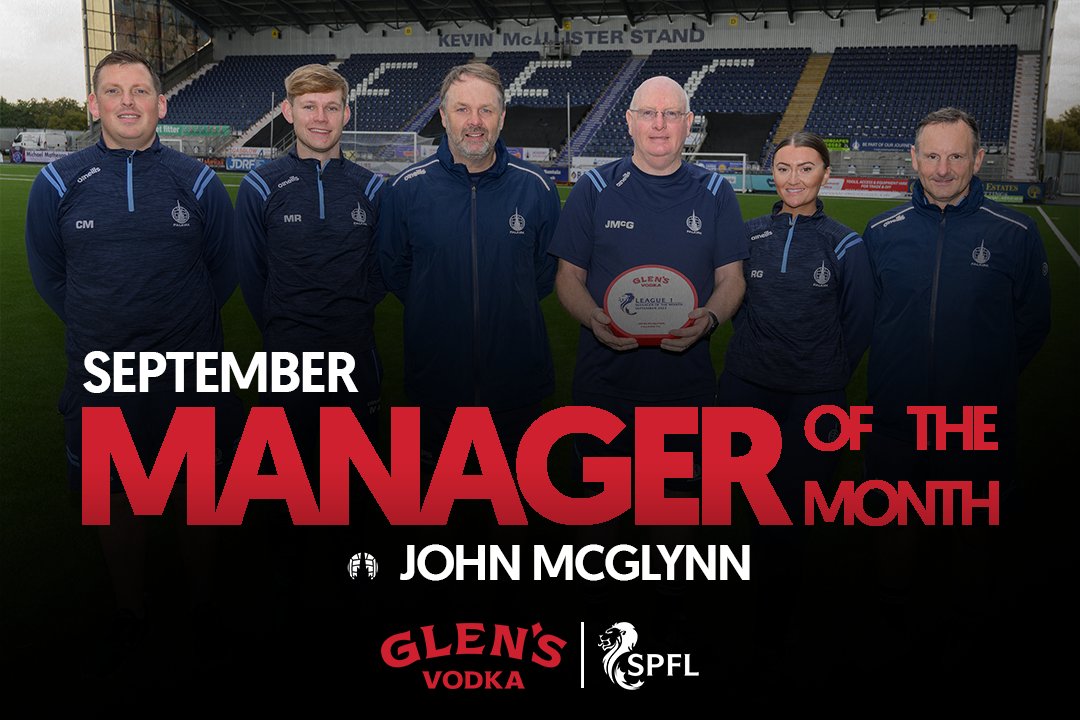 Congratulations to @FalkirkFC's John McGlynn, @GlensVodkaLLG League 1 Manager of the Month for September! 🏆