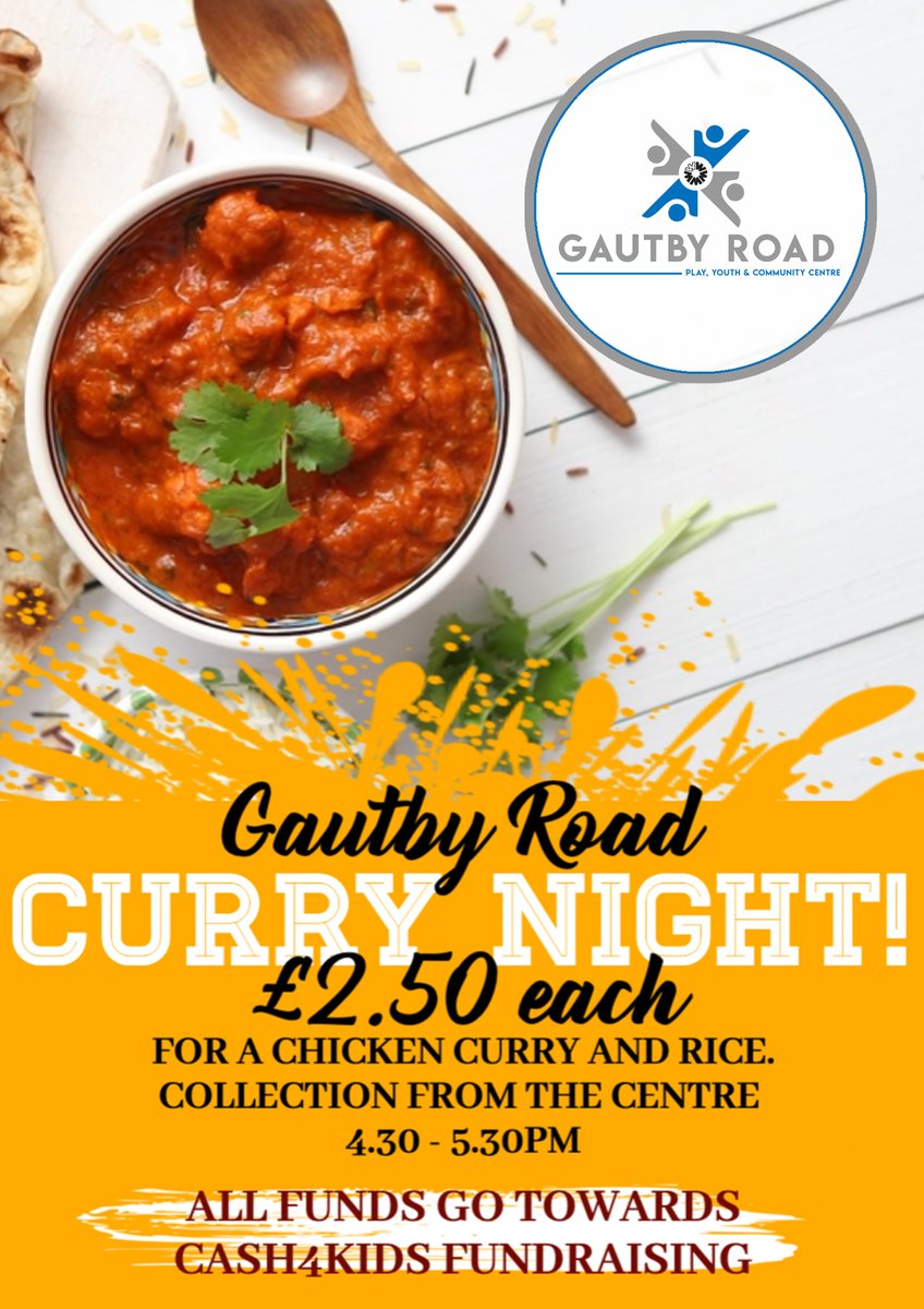 📷 TOMORROW NIGHT! Our young leaders have planned a curry night to raise funds for their Cash for Kids Challenge. We will be cooking up your finest chicken curry and rice for £2.50 per portion. This will be available to collect from the centre between 4.30 - 5.30pm. Who's up for