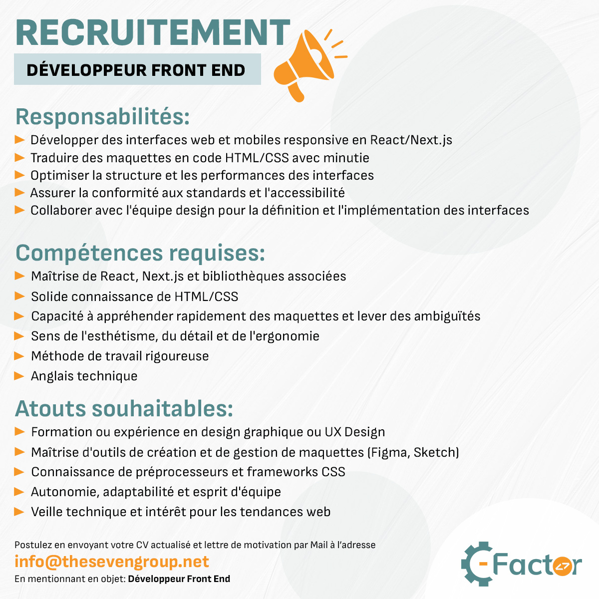 📷 OFFRE D'EMPLOI : DÉVELOPPEUR FRONT END

Si vous êtes prêt à relever des défis passionnants, postulez en envoyant votre CV et votre Lettre de Motivation à l'adresse suivante :  info@thesevengroup.net

Lire la fiche complète👇🏾

#recrutement #emploi #developpeurfrontend