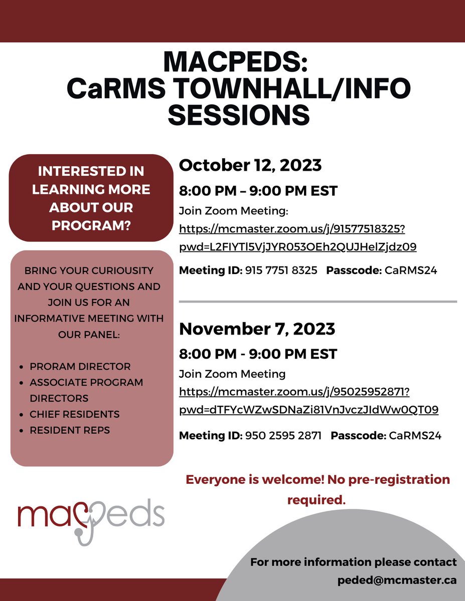 A reminder of our upcoming townhall/information sessions hosted by our Program Directors! First one is this Thursday, October 12th!
