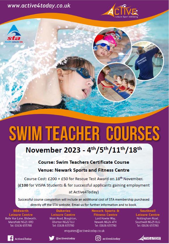 Want to learn to teach swimming? Book your place today by emailing enquiries@active4today.co.uk