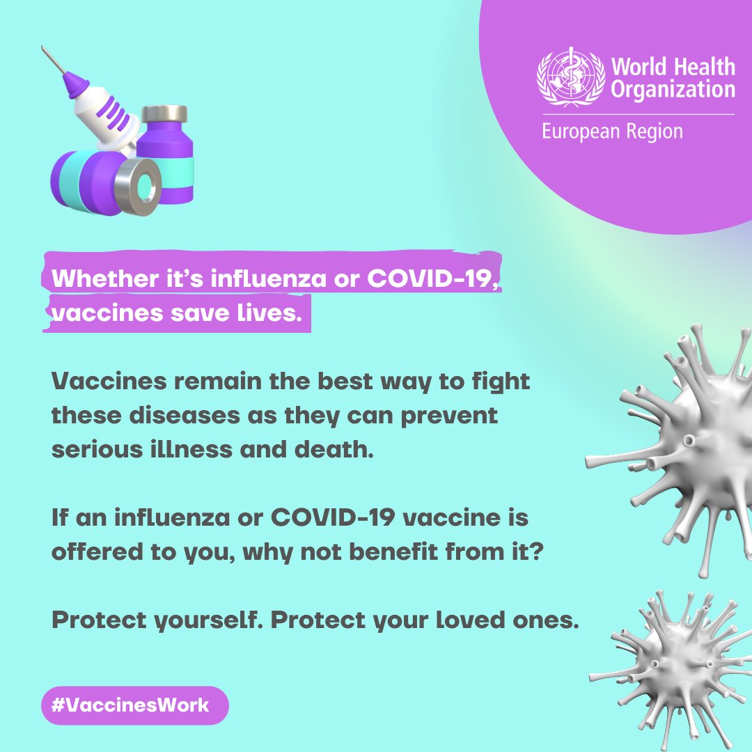 Fact: whether it’s #influenza or #COVID19, vaccines save lives.

So, why leave your health to chance? Get vaccinated.

#VaccinesWork #VaccinesSaveLives

who.int/europe/news-ro…