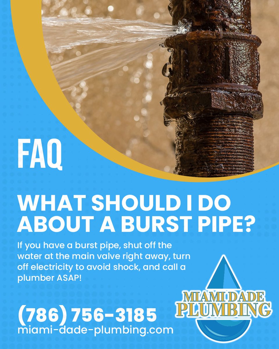 MiamiDPlumbing's tweet image. Don&apos;t panic if a pipe bursts! We&apos;ve got your back! 📞 Call us now and our expert team will rush to your aid, helping to resolve the issue swiftly and efficiently.

#PlumbingEmergency #BurstPipeHelp #plumbing #miamidade #miami