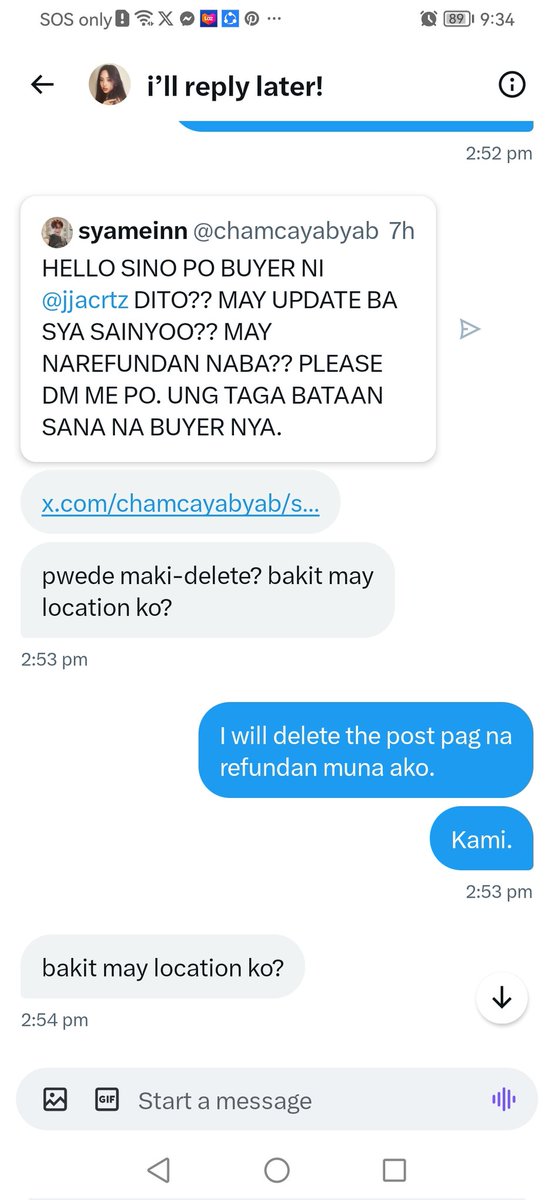 chamcayabyab's tweet photo. @jjacrtz ITO NAKITA NYA TWT KO PERO HINDI SYA NAG REPLY SA GDM NAMIN WALA ATA SYA BALAK MAG REFUND. https://t.co/F5y1yELYDm