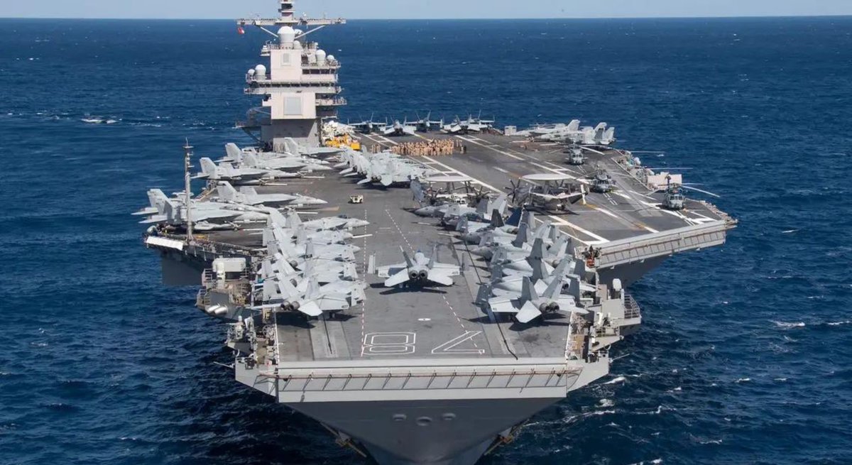Global_Mil_Info's tweet photo. The USS Gerald R. Ford Carrier Strike Group is expected to reach its operational area in the Eastern Mediterranean today. It will then start to loiter off the coast of Israel.

It will be ready to respond if anything arises. https://t.co/qezR4deS8W
