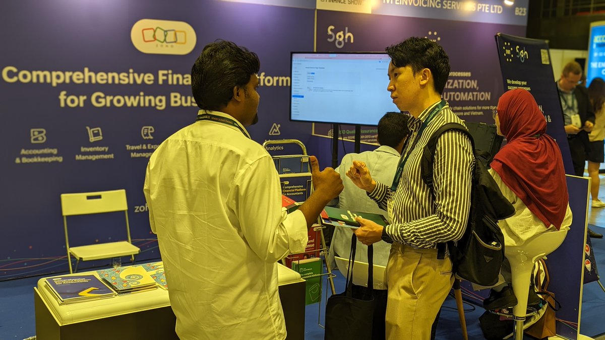 ZohoBooks's tweet photo. #AFShowAsia is back in #Singapore, &amp; so are we! 

Find us at booth #B21 for an inside look at the Zoho Finance Suite, where managing finances &amp; back-office operations is seamless &amp; stress-free.

Missed Day 1? Don't worry, grab your free pass for Day 2!

🔗https://t.co/P3Aftntbw5 https://t.co/54XIpEBrIq