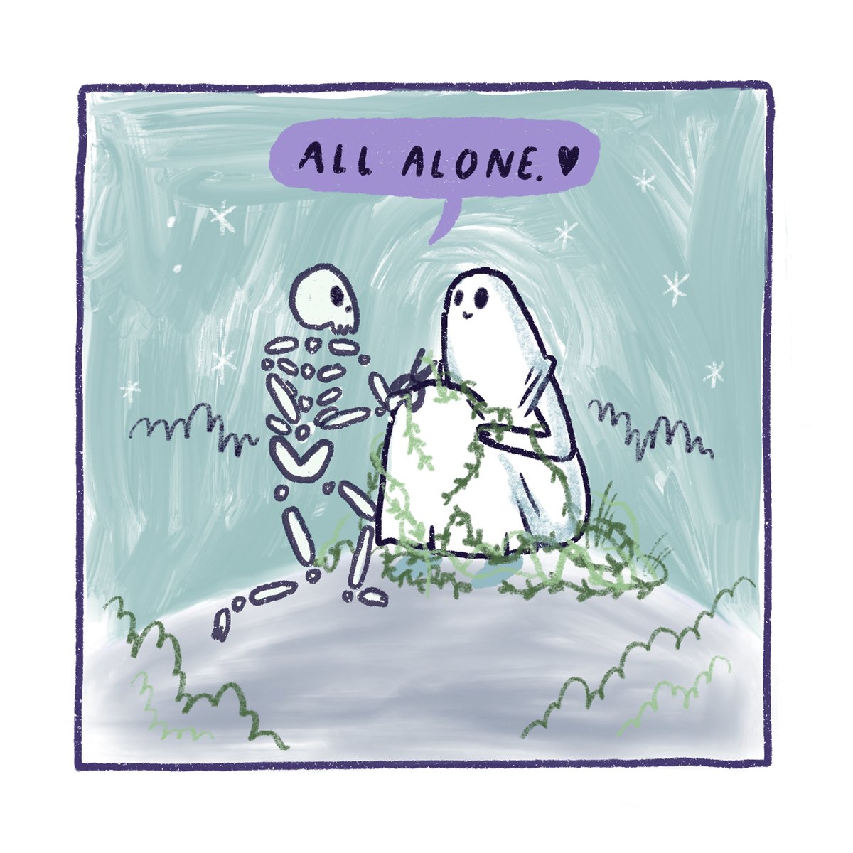 this world mental health day - we'd love to hear what kind of representation you think is most helpful and important, if you'd like to share your thoughts 💛💛

ps this comic is for all the ghosties out there, just imagine the club is the skeleton, sending you so much love 💛 