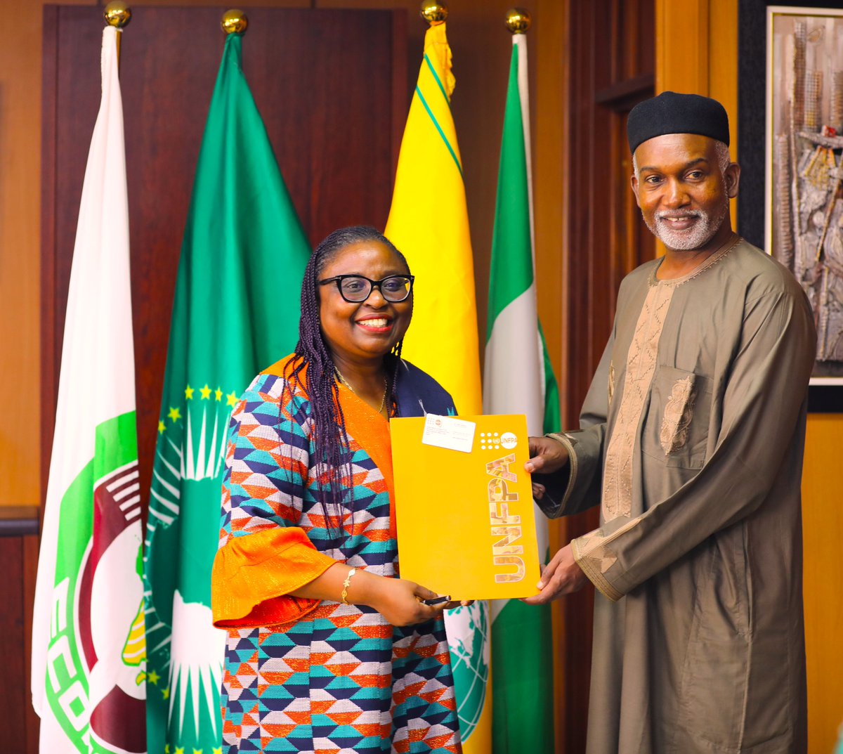 UNFPA Nigeria Resident Representative Dr. Gifty Addico and the Honourable Minister of Foreign Affairs, Ambassador Yusuf Maitama Tuggar, in discussions following her presentation of a letter of credence at the MFA today.