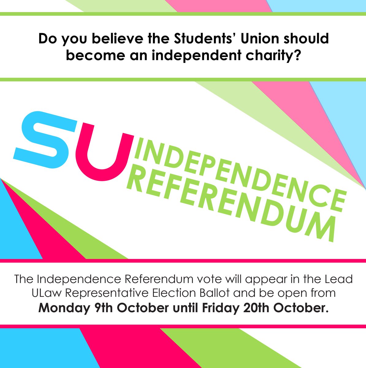 ULawStudents's tweet image. We invite all ULaw students to vote on whether you believe the Students’ Union should become an independent charity! 🤔

🧐To read more about the benefits and challenges of Independence, as well as learning how to vote - visit studentsunion.law.ac.uk/independence