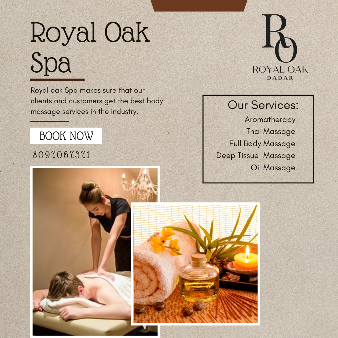 Royal Oak Is Leading Spa In Dadar Offers Female To Male Massage In Dadar, Experience The Best Spa In Dadar Call 📞 8097067371
#spas #massages #luxury #bodyspa #massagespa #dadar #spaparlor #massagenearme #spaindadar