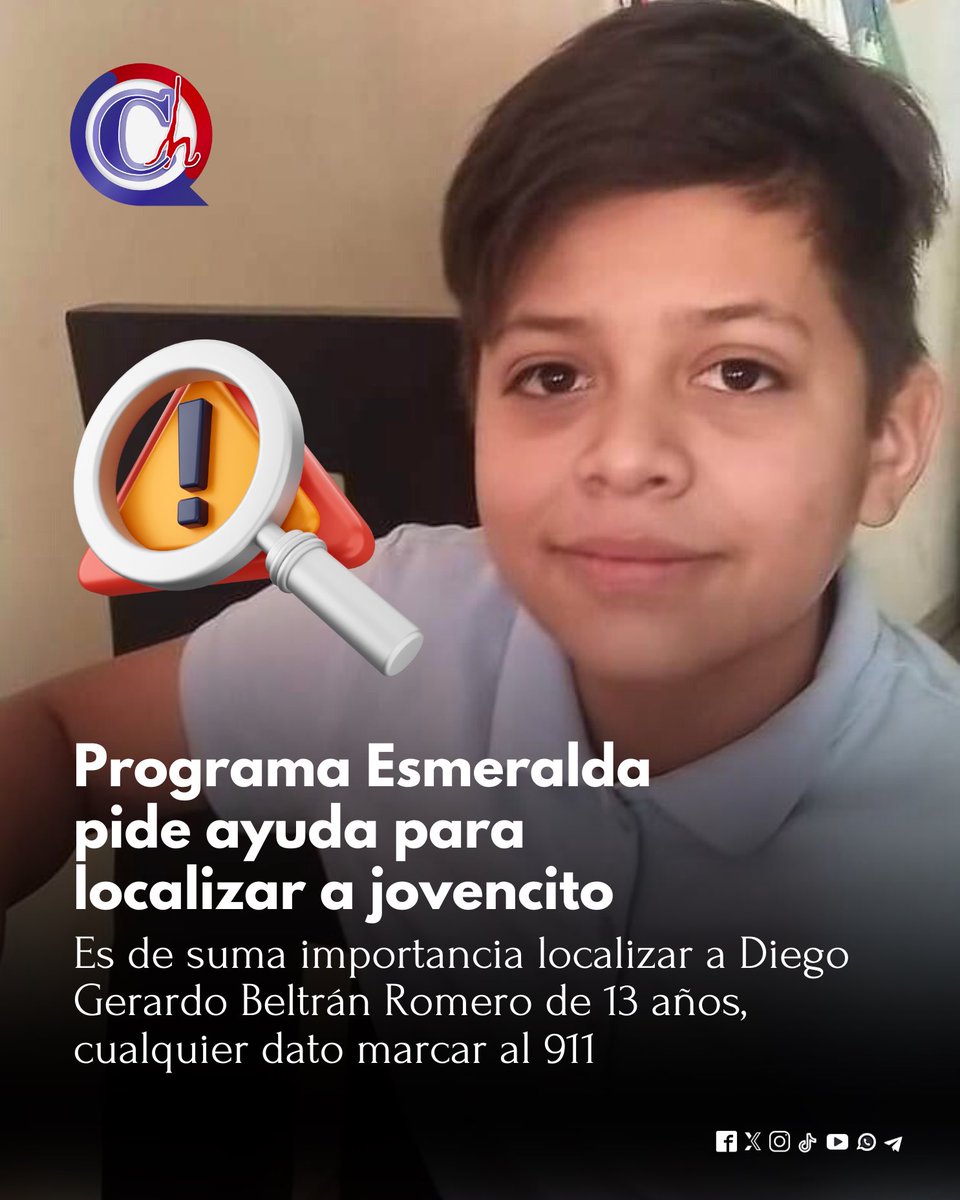 ContactoHoy's tweet image. ‼️🚨ℹ️#ProgramaEsmeralda solicita un #ServicioSocial. 
🔍Se solicita la colaboración de la ciudadanía para localizar al adolescente Diego Gerardo Beltran Romero de 13 años de edad. Viste sudadera roja, pantalón azul marino y zapatos negros. Físicamente es de complexión delgada,…
