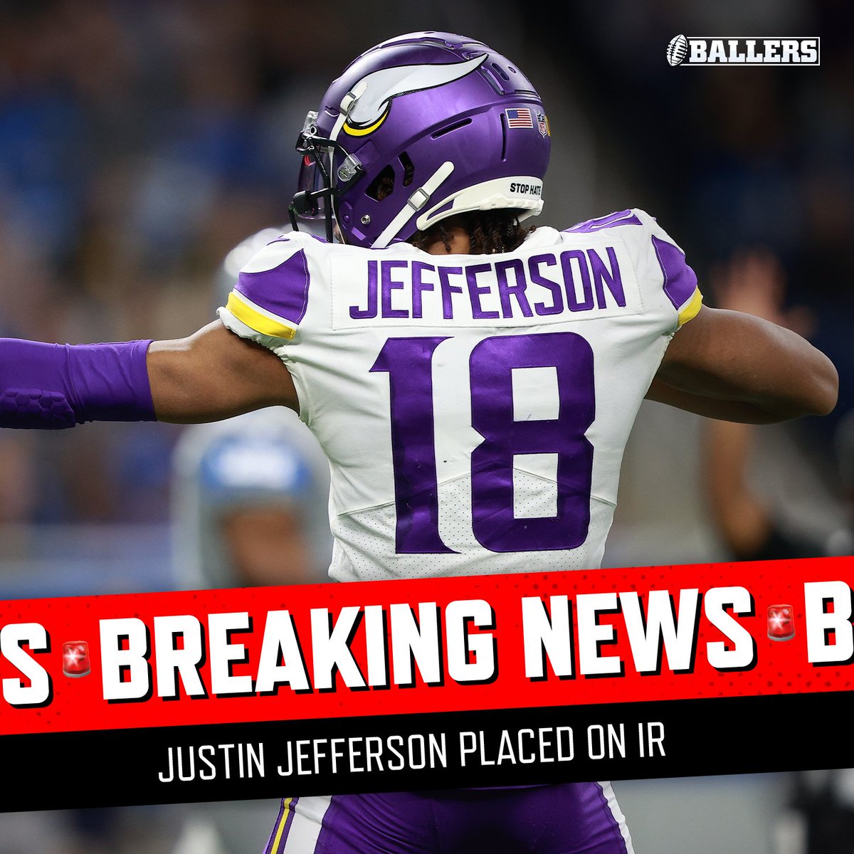 TheFFBallers's tweet photo. The Vikings plan to place WR Justin Jefferson on injured reserve because of the hamstring injury he suffered in Sunday’s loss to Kansas City.

The exact timeline is TBD based on how he responds to treatment. But Jefferson is out at least four games.

Via @TomPelissero https://t.co/NBgnMUauWj