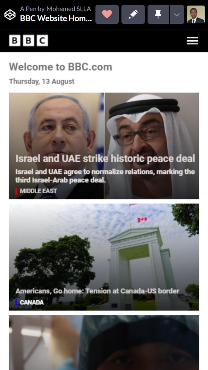 m1sylla's tweet photo. BBC home page layout on diffrent (small, medium, large) screens.
 #100devs, #dev, #webdevelopment #webdev 
Webdev, HTML, CSS. https://t.co/qcaULHv0DV