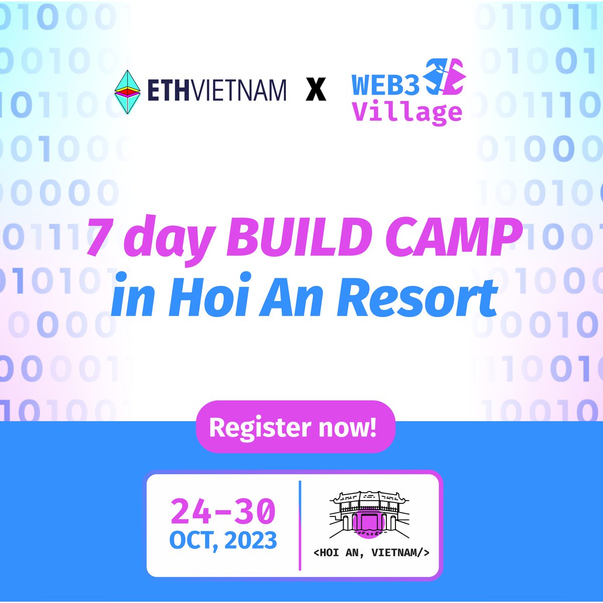 eth_vietnam's tweet photo. Build &amp; chill in Hoi An 
Only Web3 Village
👉Join us: https://t.co/cek06sspxk 

Learn &amp; play in a resort
Soothing yoga, beach sports
Insightful workshops from top mentors

Top devs under one roof. 
Code &amp; have fun 2gether.

#Web3Village #ETHVN https://t.co/MknvGQkPYR