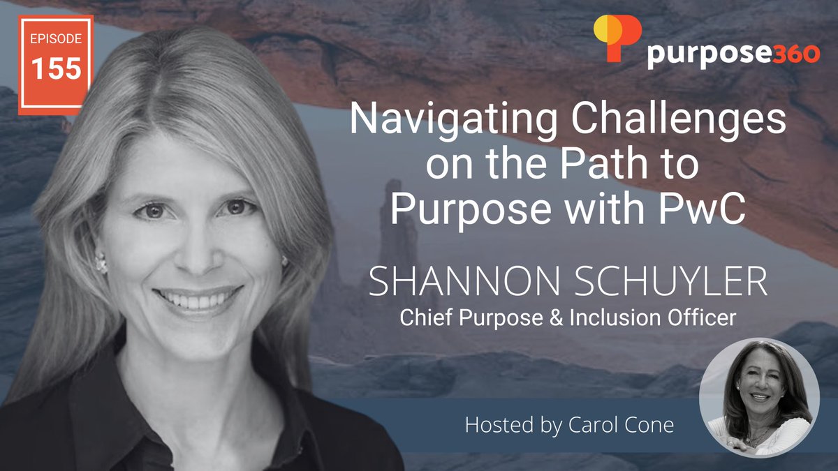 Purpose360pod's tweet photo. The road to purpose is paved with challenges, but it's worth every step! Tune in to hear @ShannonSchuyler, Chief Purpose &amp; Inclusion Officer at @PwC, share her insights on overcoming obstacles and staying committed on the path to purpose. https://t.co/HGWziCZpc4