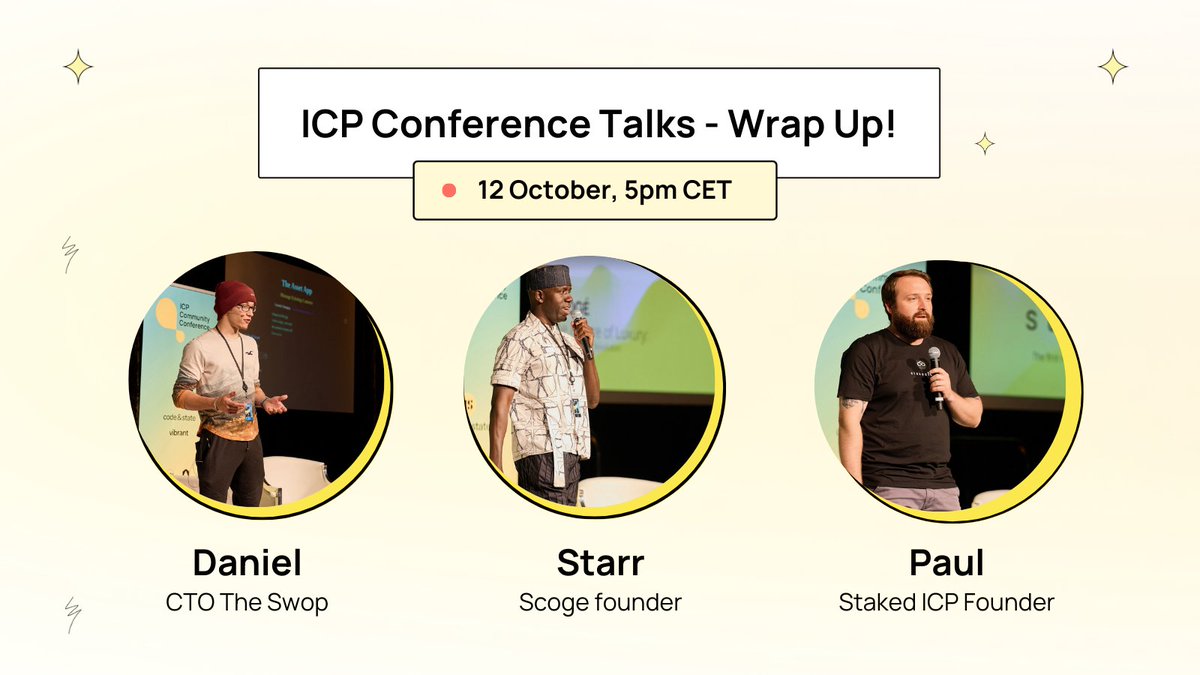icp_cc's tweet photo. 📣 After #14 sessions, the final chapter of ICP Conference Talks is here!

We're wrapping up with:
🔹 @RealDanMcCoy (CTO @The_Swop)
🔹 @_scoge_ 
🔹 @0xAegir (@StakedICP founder)

Hosted by @isaac_icp 💬

Join the culmination!

Set your reminder 👉https://t.co/lNJGYRkSbK https://t.co/jFvZu3QmFp