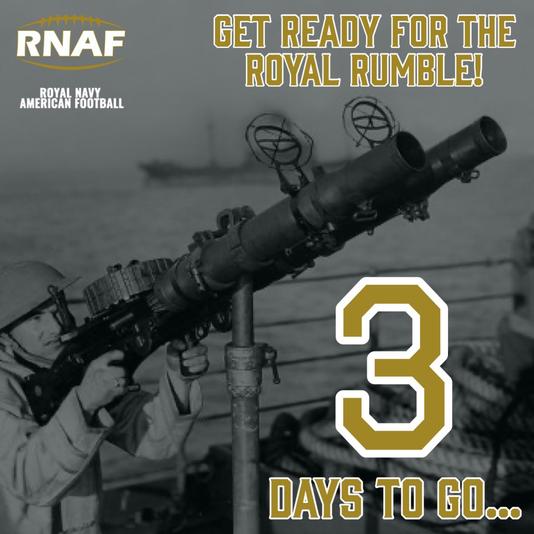 Day by day we edge closer to the big day!

The first Royal Navy American Football Team in history is preparing to take the field for the very first time!

#RoyalRumble #RoyalNavy #RoyalMarines #RoyalAirForce #AmericanFootball #GoNavy #BeatRAF #Britball #BAFA