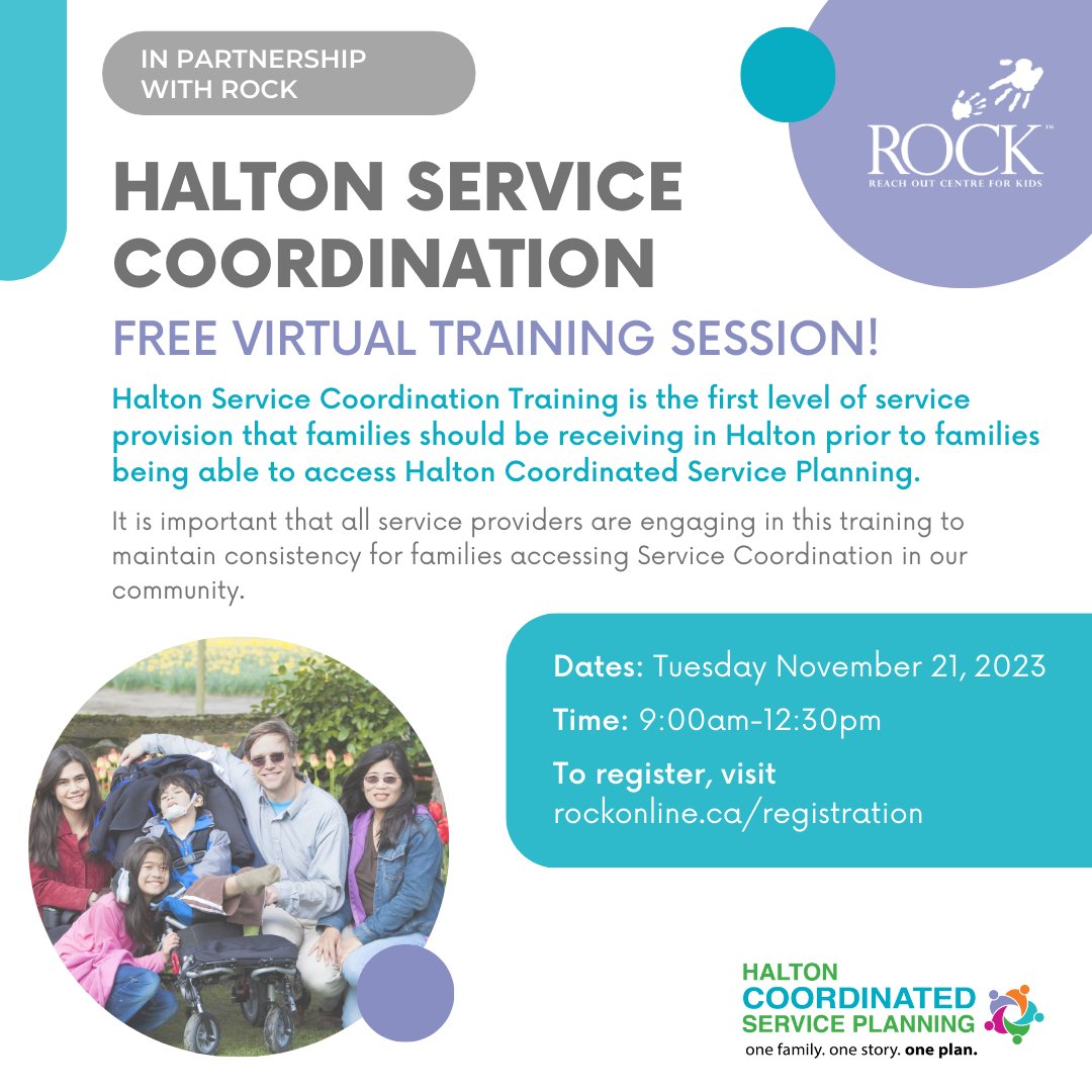 ROCKreachout's tweet photo. Halton Service Coordination Training is the first level of service provision that families should receive before accessing Halton Coordinated Service Planning. This free training session has one date remaining in Nov!

For more info and to register, visit https://t.co/J94yJNYOuI https://t.co/l5aCuw7Maa