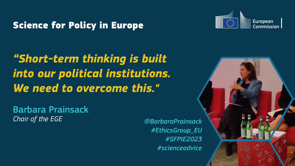 Horizon Europe🇪🇺 (@horizoneu) on Twitter photo Prof. Barbara Prainsack, chair of #EthicsGroup_EU, in the #SFPIE2023 panel session on Challenges and opportunities for Science for Policy in crises.
🚀 Join us: dgscic.blumm.it/s4p-conference
#SFPIE2023 #scienceadvice Prof. Barbara Prainsack, chair of #EthicsGroup_EU, in the #SFPIE2023 panel session on Challenges and opportunities for Science for Policy in crises.
🚀 Join us: dgscic.blumm.it/s4p-conference
#SFPIE2023 #scienceadvice