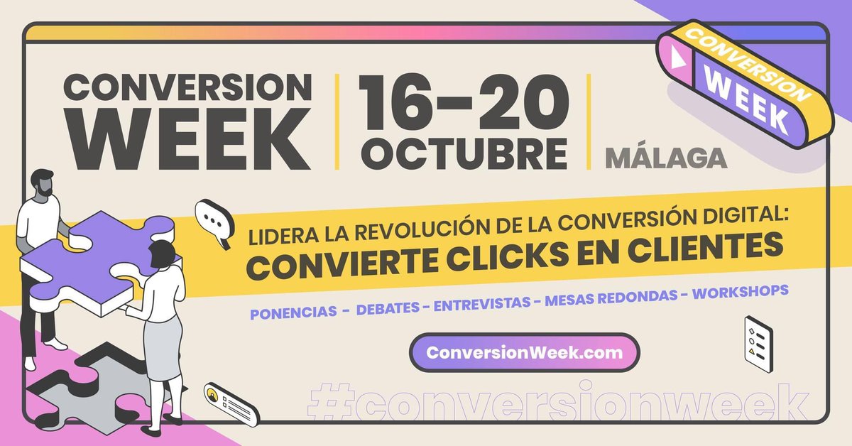 MarketingGesUMA's tweet photo. ❗¿Estudias en la Facultad de Comercio y Gestión? ¡Esto te interesa! Nuestra facultad de Comercio colabora con #ConversionWeek , que es una experiencia que va a revolucionar tu visión del marketing digital.
📆 Del 16 al 20 de octubre
➡️ https://t.co/IPG8DSMD5K https://t.co/WABD3NOTa4