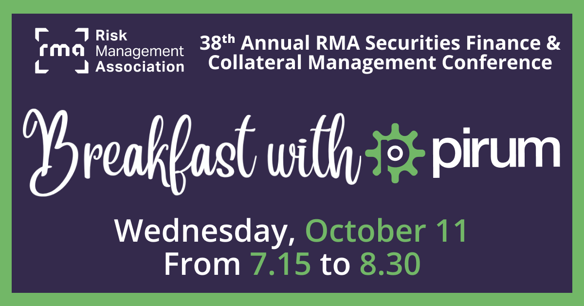 PirumSystems's tweet photo. 38th Annual RMA Securities Finance &amp; Collateral Management Conference! Tomorrow, October 11, from 7:15 am please join us for a coffee and start the day on the right note. 

#RMA #securitieslending #securitiesfinance #teampirum #pirum #riskmanagement #collateralmanagement https://t.co/JeLMopoEUi