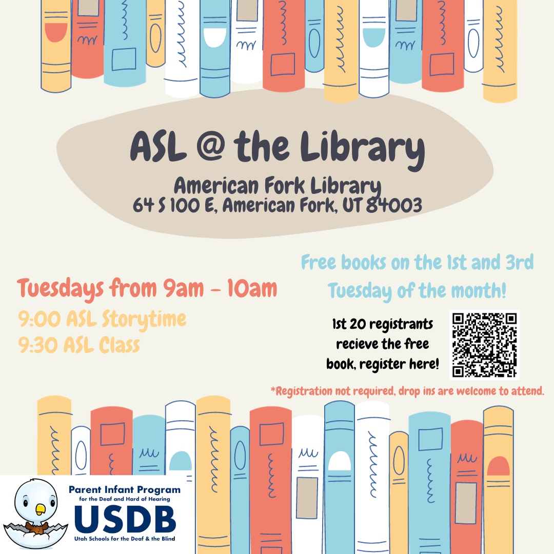 UtSchoolsDB's tweet photo. Every week Parent Infant Program (PIP) Parent Advisor, Emilee Segura, does an ASL Storytime and ASL Class at the American Fork library. Emilee also live streams the ASL Storytime and ASL class on her Instagram account @emilee_segura and saves the live to her feed! #asl #aslthat https://t.co/I9hJ8L4LiD