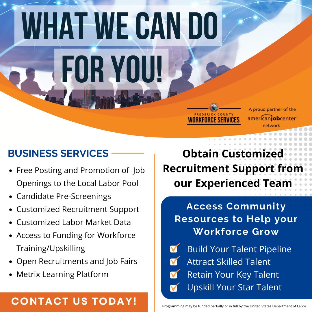 CONNECT WITH THE BUSINESS SERVICES TEAM (BST)! Did you know that FCWS offers customized workforce solutions for Frederick County Businesses? Contact the BST to discuss how we can help your workforce grow and succeed! frederickworks.com/employers #Hiring #Retention #BusinessInFrederick