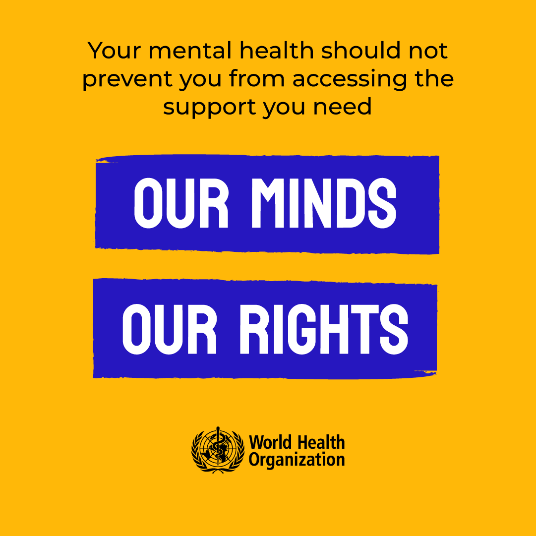 World Mental Health Day, 10 October 2023  🧠“Our minds, our rights"🧠

Learn More:  who.int/campaigns/worl…